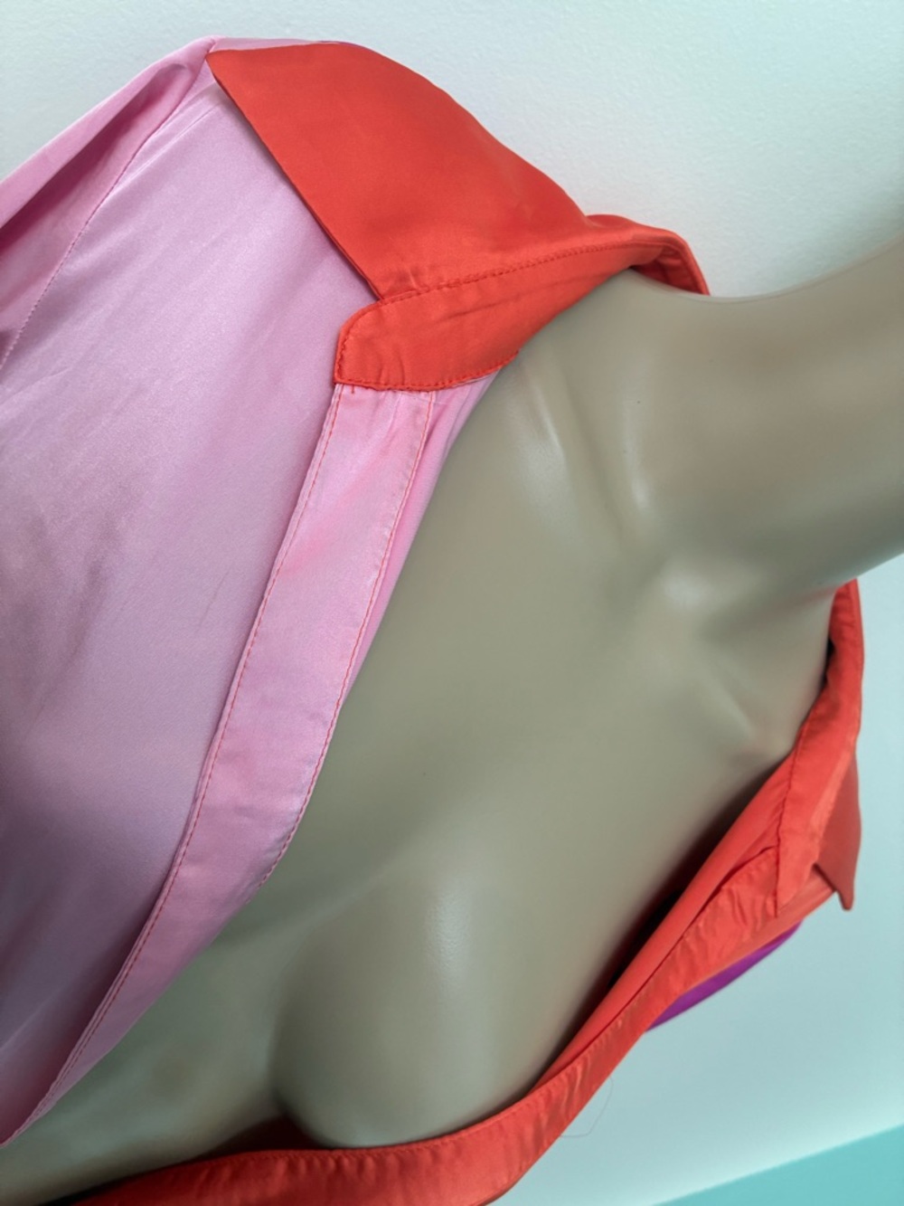 Fashion Nova Pink & Orange Satin Colorblock Tie-Front Mini Dress - Picture 7 of 8